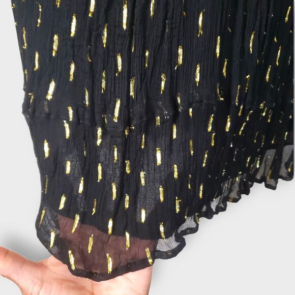 Angie Keyhole Cutout Smocked Mini Dress Black Gold Sz Small Boho Summer *FLAW* - Picture 5 of 13